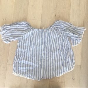 Blue/white striped off the should top